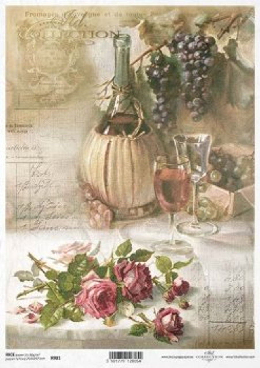 ITD COLLECTION  Wine script with roses Rice Paper A4 (8.3 X 11.7 INCHES)