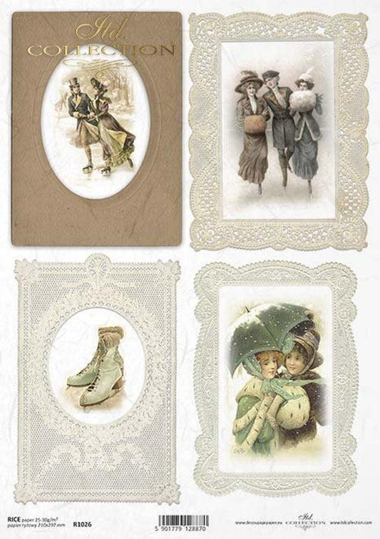 ITD COLLECTION  Paper Snow Carriage Winter  Rice Paper A4 (8.3 X 11.7 INCHES)