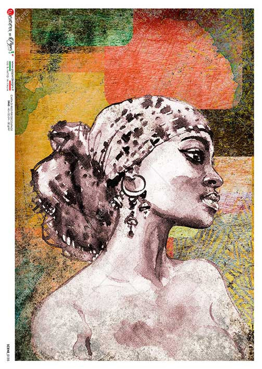 Paper Designs  WOMAN WITH HEADWRAP   SCENES 0135RICE PAPER A4 (8.3 X 11.7 INCHES)