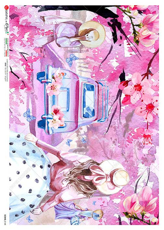 Paper Designs  SCENE 0148 SPRING OUTING WATERCOLOR LADIES  WITH HATSRICE PAPER A4 (8.3 X 11.7 INCHES)