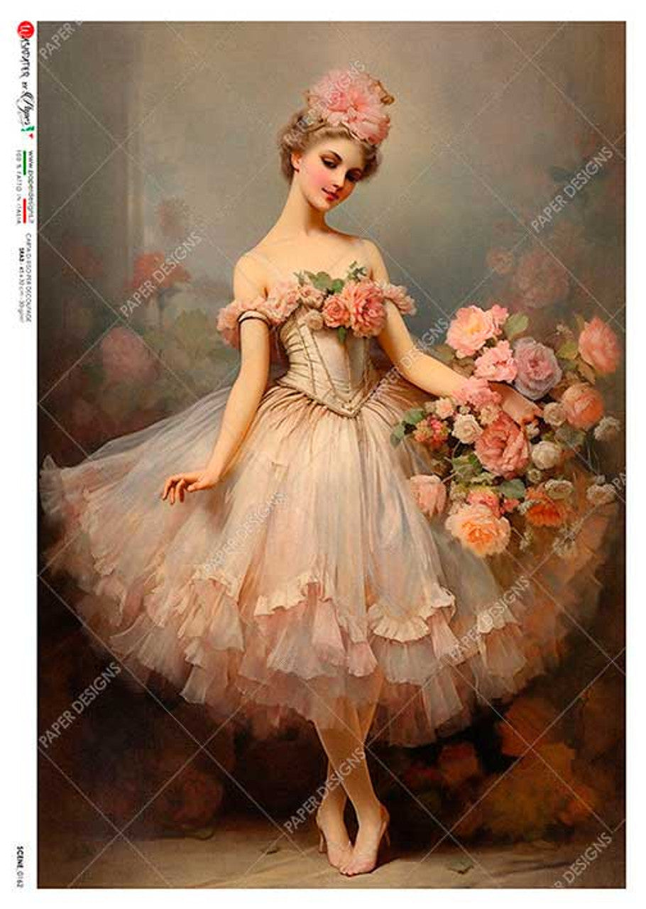 Paper Designs  SCENE 0162 VICTORIAN SHABBY CHIC BALLERINA  RICE PAPER A4 (8.3 X 11.7 INCHES)