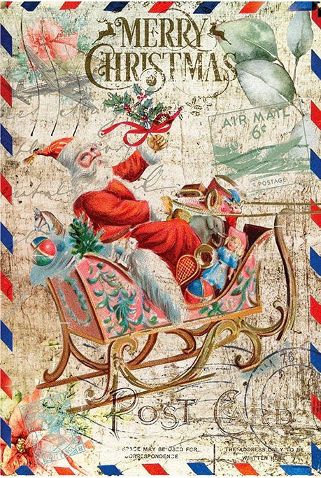 Santa Sleight Postcard Rice Paper