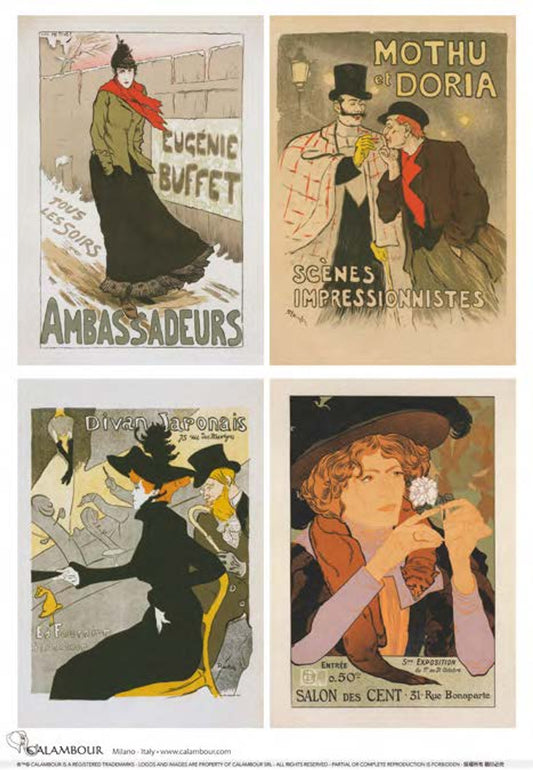 Calambour Vintage Posters Salon de cent  4 pack  Rice Paper A3 ( 12.5 X 18 INCHES)