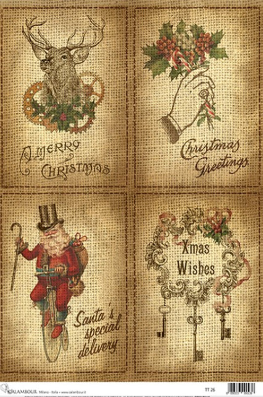Calambour Rice Paper 4 PACK BURLAP CHRISTMAS WISHES A4  (11.7 X 8.3 INCHES)