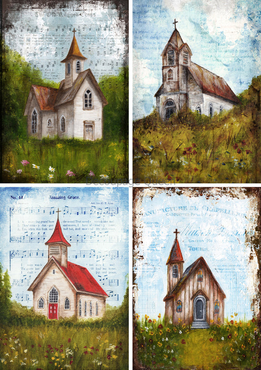 Decoupage Queen Teresa Rene Art - The 4 churches A4 ( 8.3  11.7 INCHES) fall 24