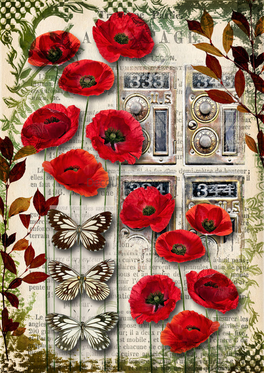 Decoupage Queen Urban Poppies A4 ( 8.3  11.7 INCHES) fall 24