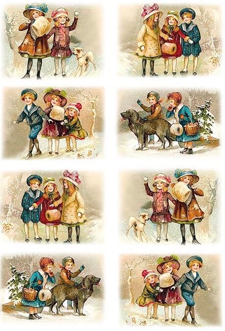 Vintage Winter Kids Rice Paper  paper designs