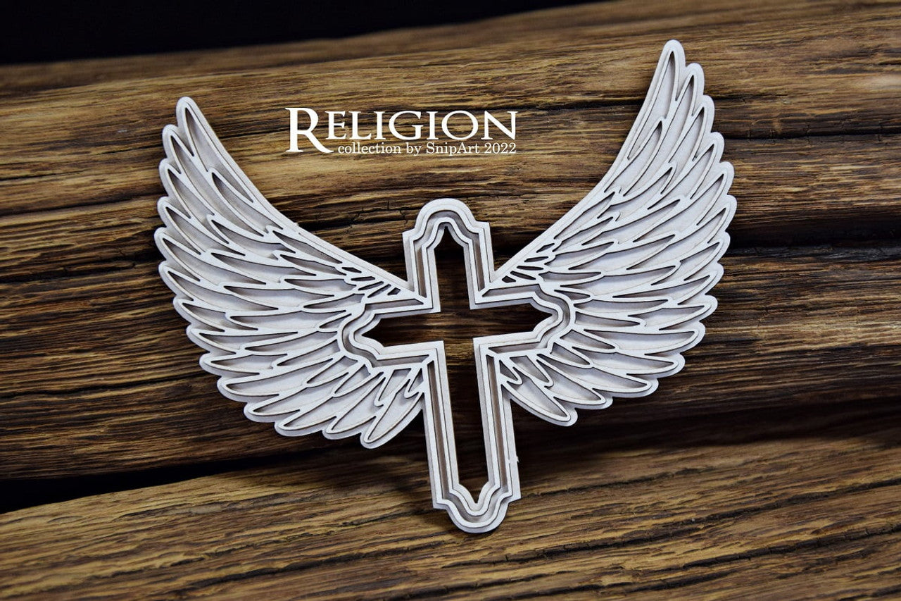 SNIPART RELIGION WINGED CROSS 1 - LAYERED CHIPBOARD