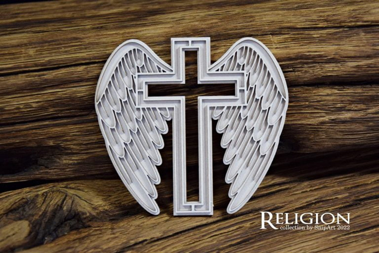 SNIPART RELIGION WINGED CROSS 2 - LAYERED CHIPBOARD