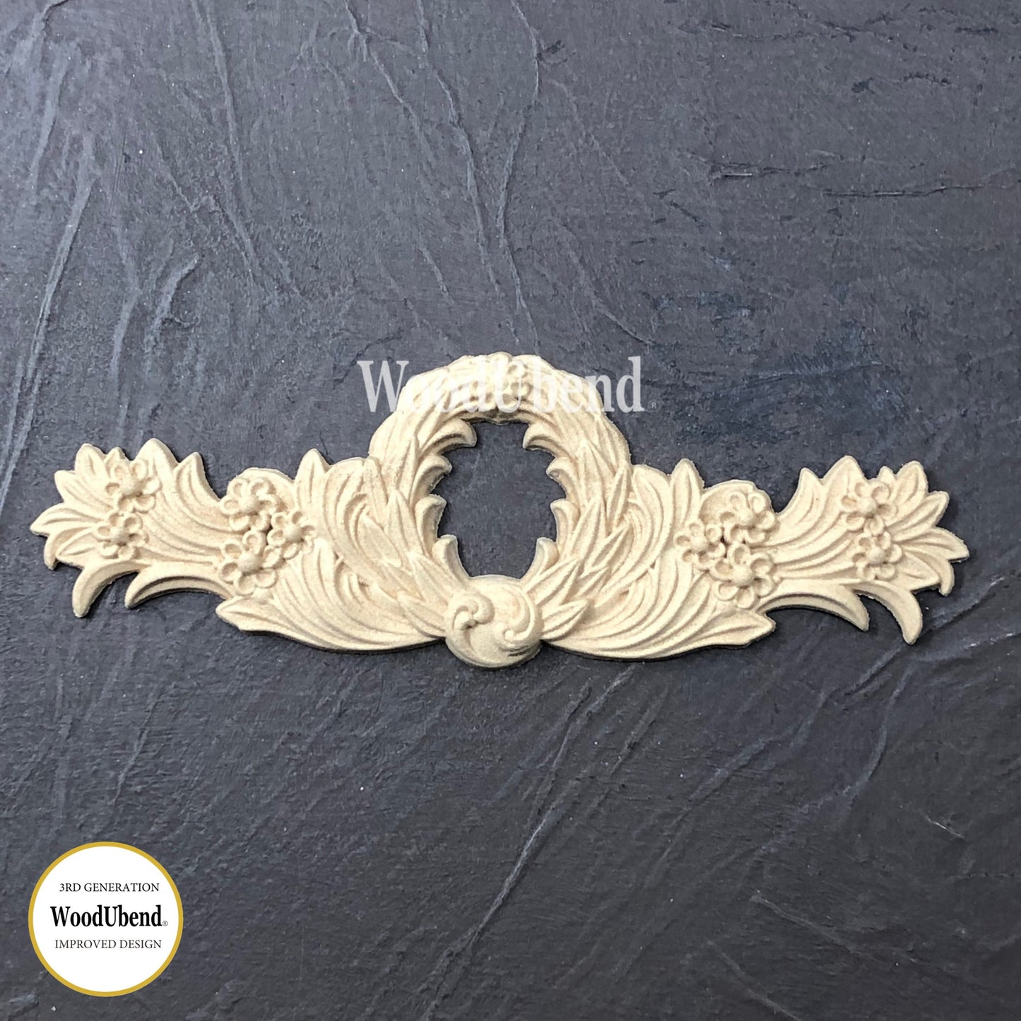 woodubend 17x 6 cm, Decorative Acanthus Pediment / Furniture Moulding, SKU 0130 bendable when heated