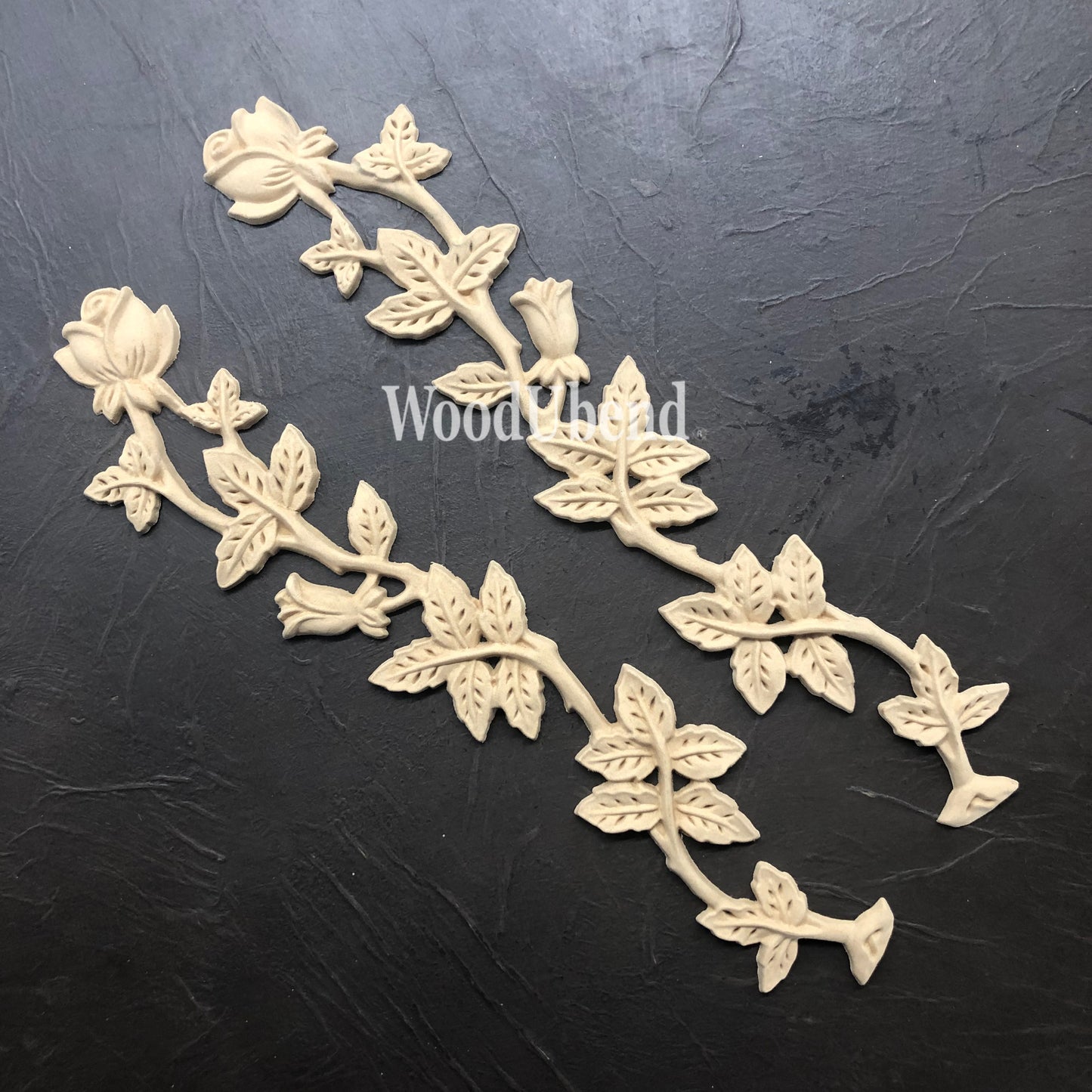 woodubend 36 x 7 cms set of 2 Pediment Applique Roses & stems SKU 1413 bendable when  heated comes in 2 pieces