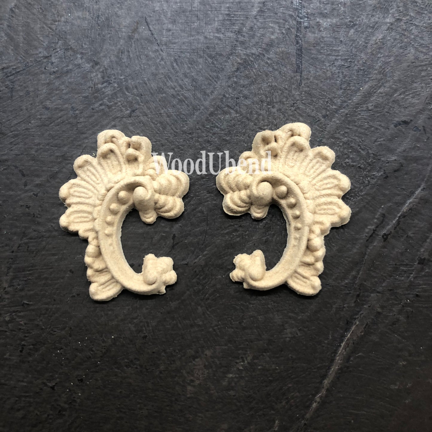 Woodubend bendable when heated pair of Small Baroque Embellishments WUB2179 4x3cm
