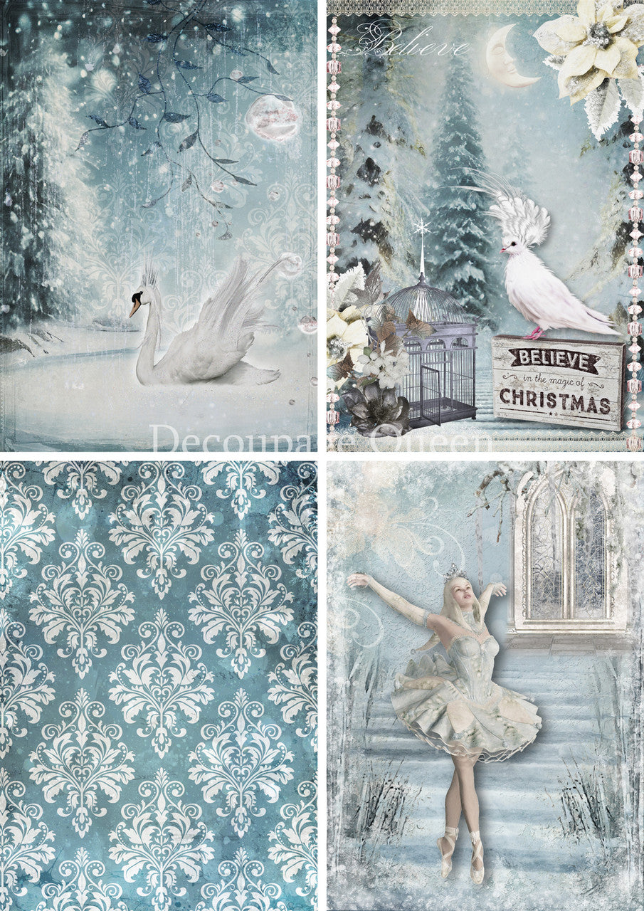 Decoupage Queen winter 24 Winter Fantasy 4 Pack Rice Paper