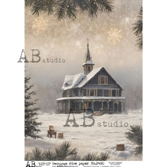 AB Studios Rice Paper Winter Church A4 2480