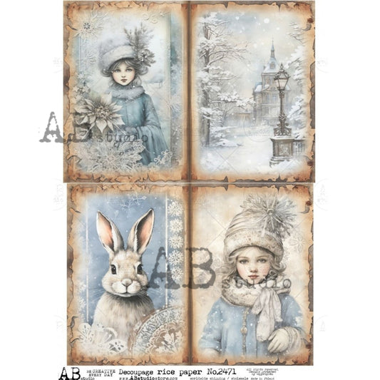 AB Studios Rice Paper Winter Girls & Rabbit A4 2471