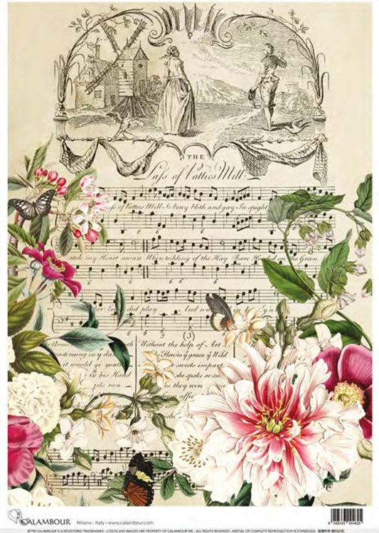 Calambour floral symphony the mill Rice Paper A4  8.3 X 11.7  inches