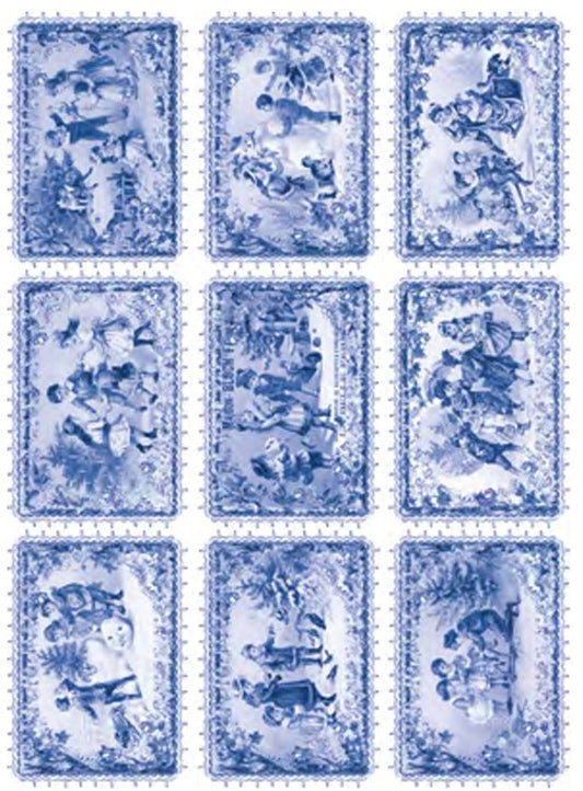 Calambour Blue Vintage 9 cards Children Rice Paper A3 ( 12.5 X 18 INCHES)