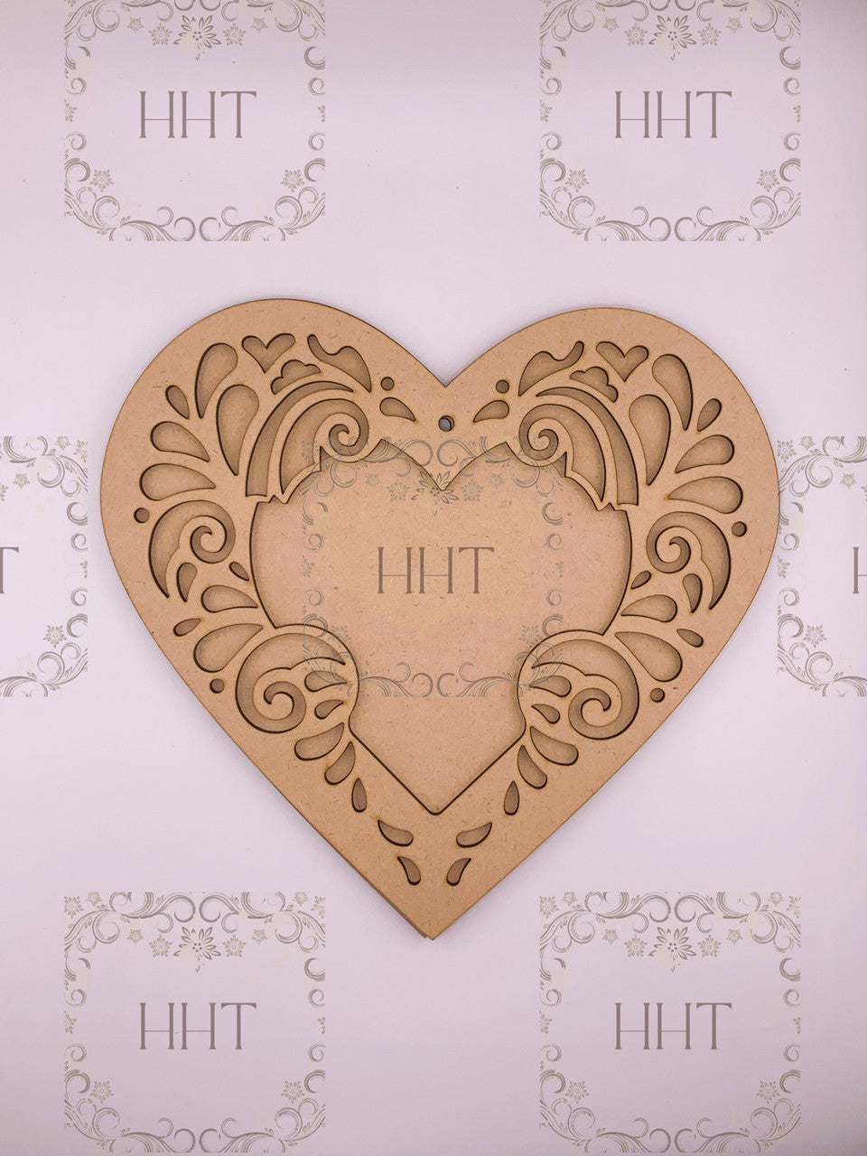Handcrafted Holiday Traditions MDF Scrolled Heart Plaque with Overlay 2 pieces