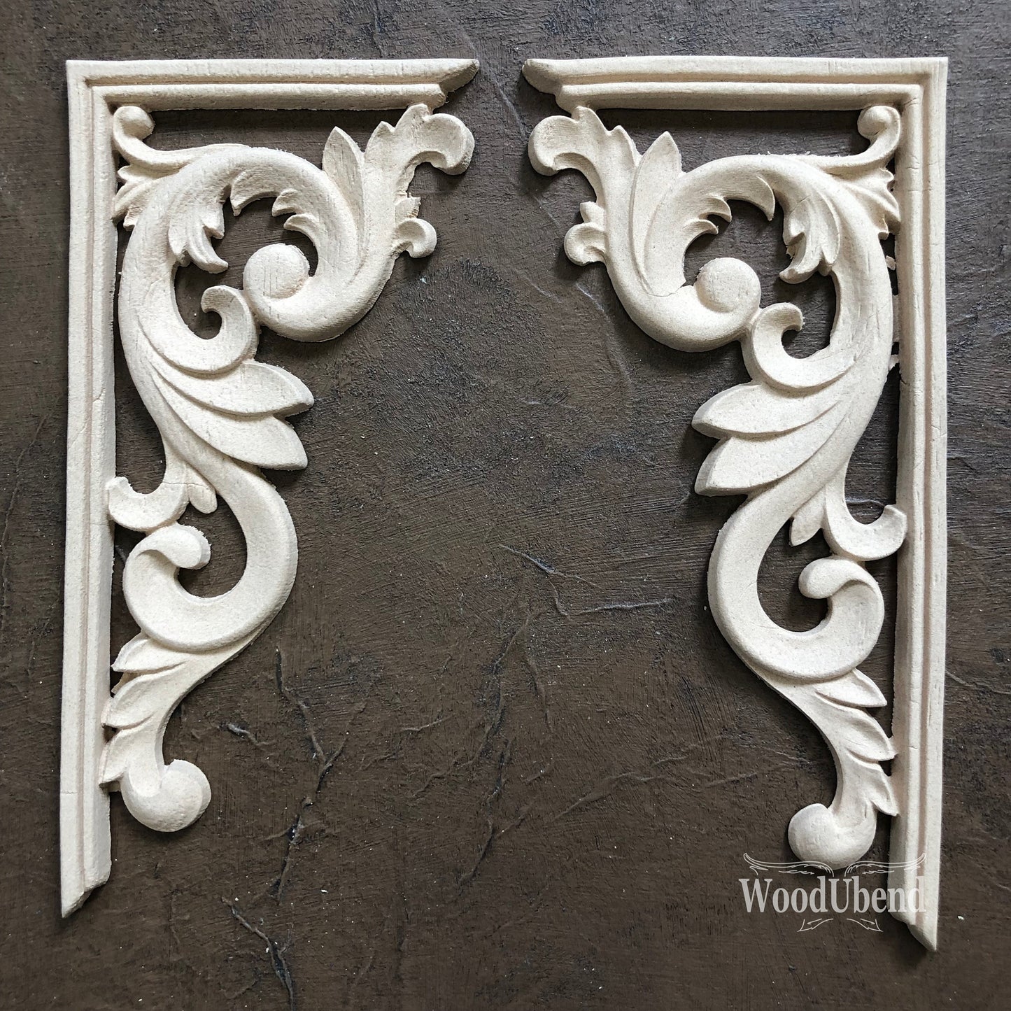 woodubend 18 x 8.5 cm, Decorative Pair of corner brackets Applique Furniture Moulding, SKU 2160 bendable when heated