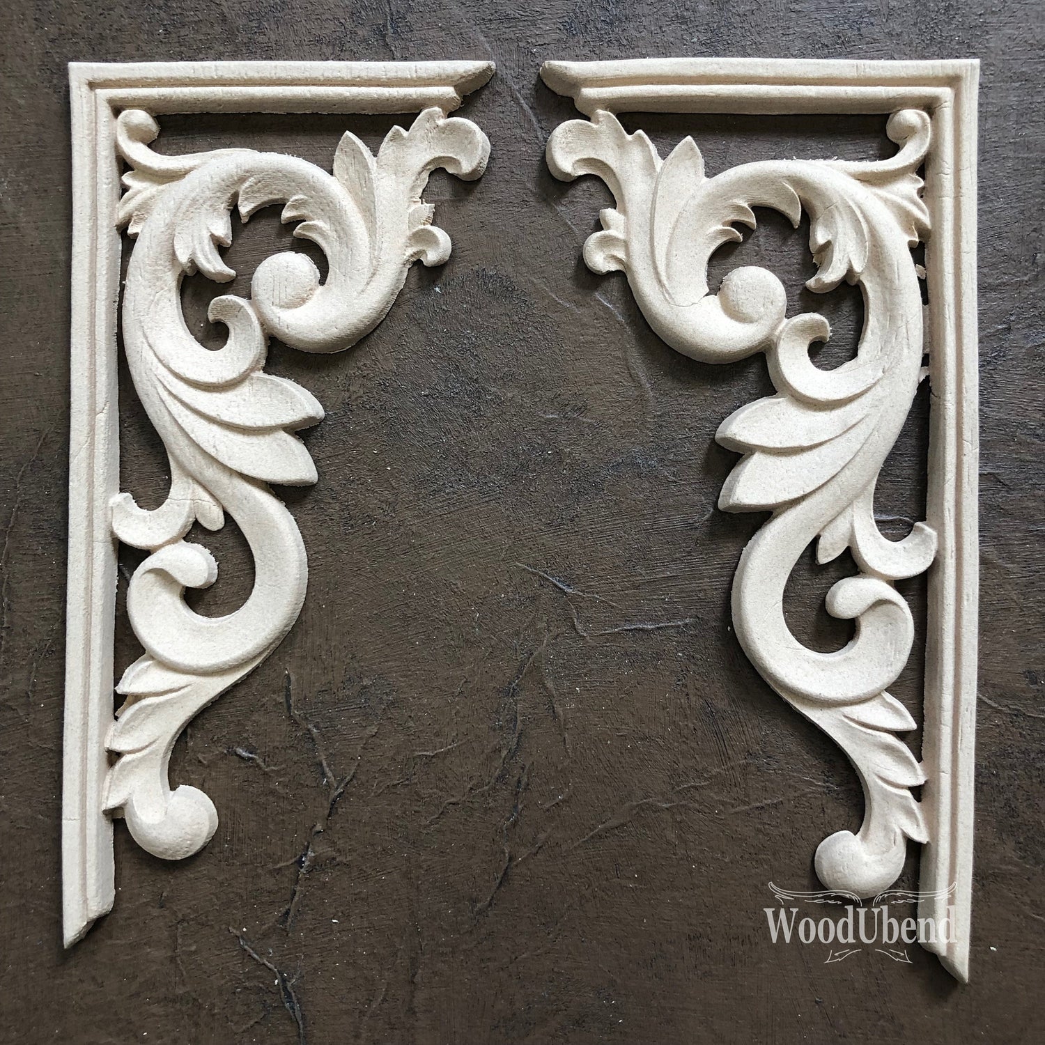woodubend 18 x 8.5 cm, Decorative Pair of corner brackets Applique Furniture Moulding, SKU 2160 bendable when heated