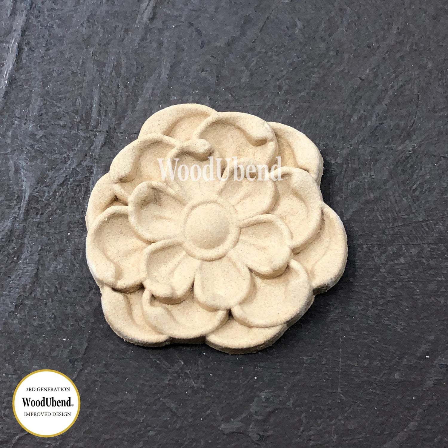 Woodubend 5cm X 5cm. Classic Multi Petal Flower Decorative Applique/Furniture Moulding, SKU 0355 bendable when heated