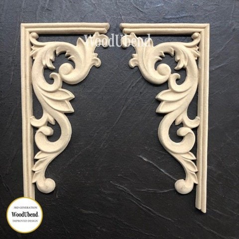 woodubend 18 x 8.5 cm, Decorative Pair of corner brackets Applique Furniture Moulding, SKU 2160 bendable when heated
