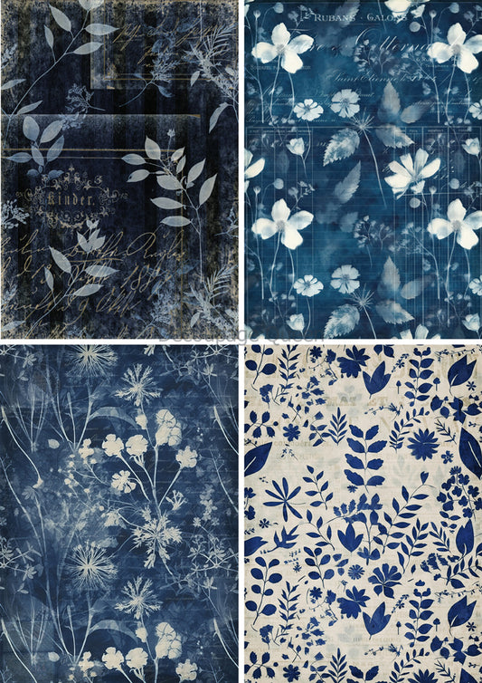 Decoupage Queen Indigo Botanicals 4 Pack A3 and A4  Fall24 SKU 0660