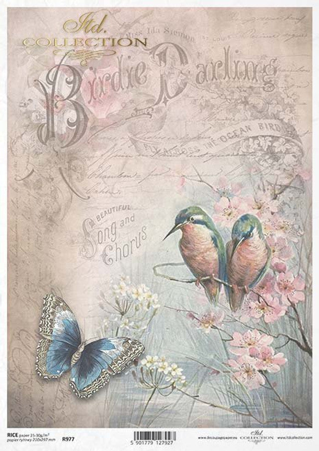ITD COLLECTION  Birdie Darling Lovebirds Rice Paper A4 (8.3 X 11.7 INCHES)