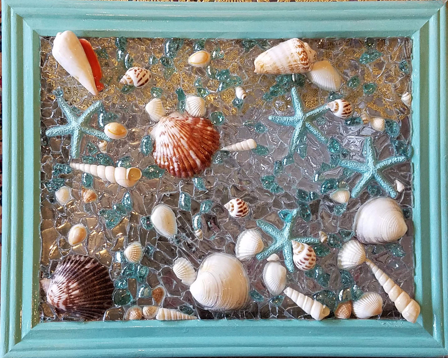 2009-Seashells1 on Glass 12x15