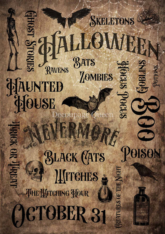 Decoupage Queen BEWITCHING WORDS Rice Paper A4 (8.3 X 11.7 INCHES)