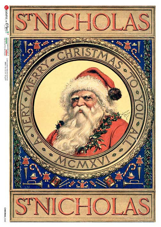 Paper Designs Folk 0342 ST NICHOLAS PORTRAIT RICE PAPER A4 (8.3 X 11.7 INCHES)