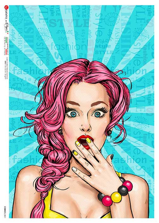 Paper Designs 0031 BLUE STARBURST POP ART RICE PAPER A4 (8.3 X 11.7 INCHES)