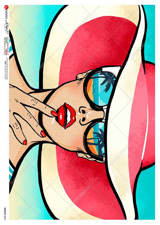 Paper Designs Rice Paper Sunnies Pop Art Portrait Comic 0035 A4 8.3 X 11.7 inches