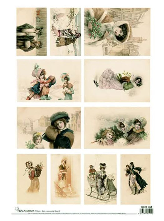 Calambour Vintage Mini Christmas Cards Rice Paper A3 ( 12.5 X 18 INCHES)