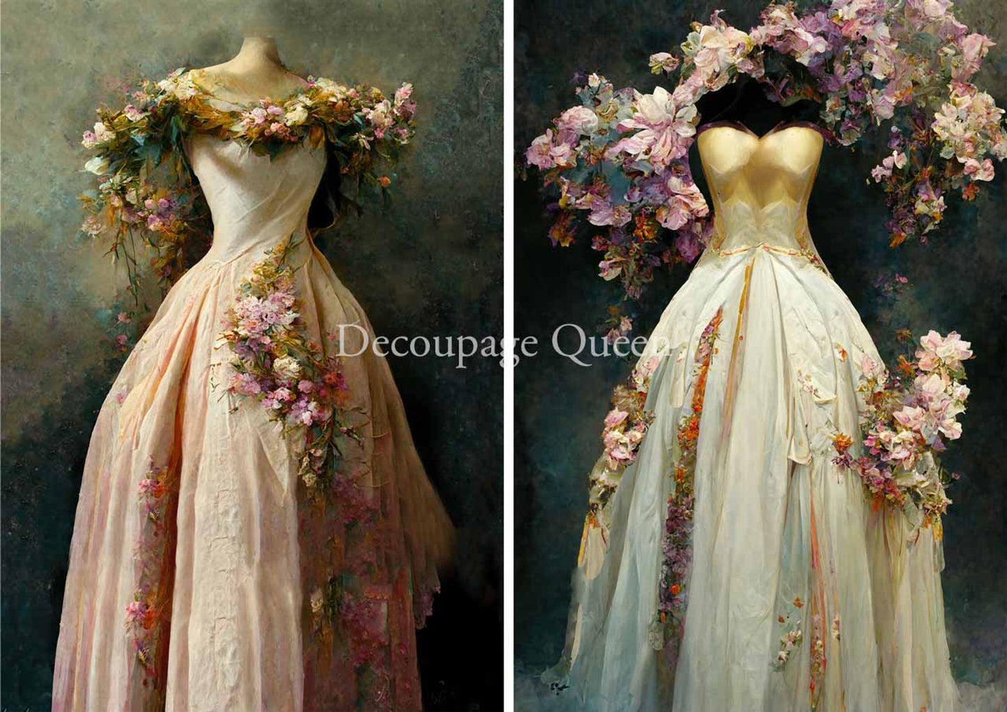 Decoupage Queen spring Gowns A3 (11.7 x 16.5 INCHES) (AI Assisted)
