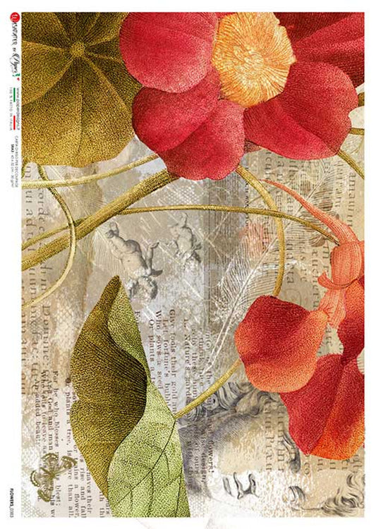 Paper Designs 0033 STATUE FLORAL COLLAGE RICE PAPER A4 (8.3 X 11.7 INCHES)