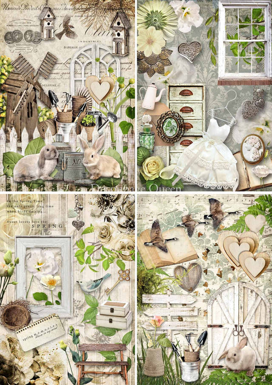 Decoupage Queen Garden 4 pack A4 (8.3 X 11.7 INCHES)