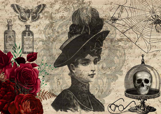 Decoupage Queen, Halloween Creepy Portraits Rice Paper A4 (8.3 X 11.7 INCHES)