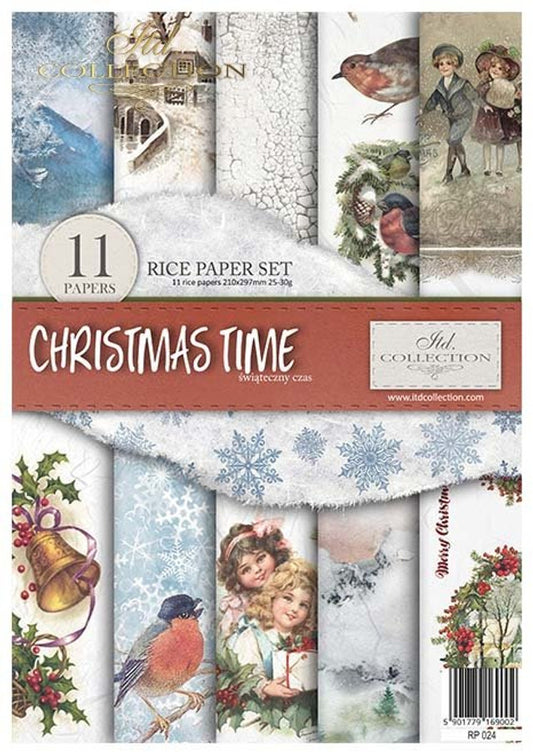 ITD COLLECTION Christmas Time pack of 11 RICE PAPER A4 (8.3 X 11.7 INCHES)