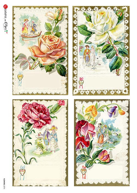 Paper Designs flowers  0276   RICE PAPER A4 (8.3 X 11.7 INCHES)