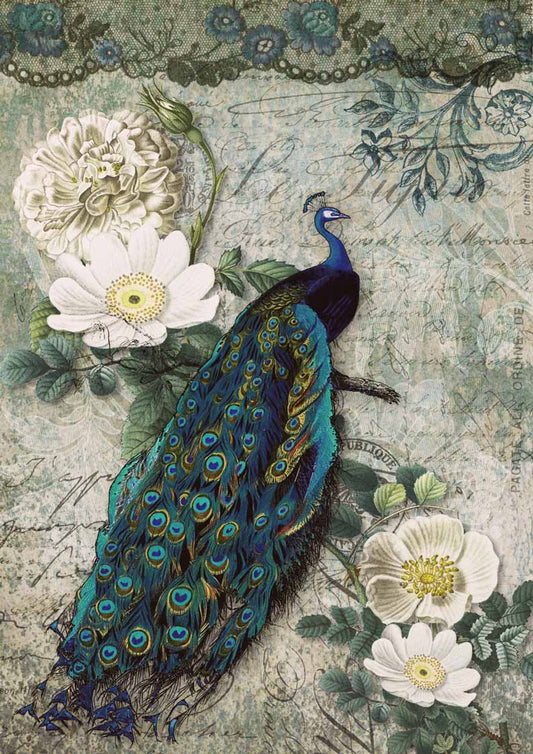 Decoupage Queen, Peacock Majesty Rice Paper A4 (8.3 X 11.7 INCHES)