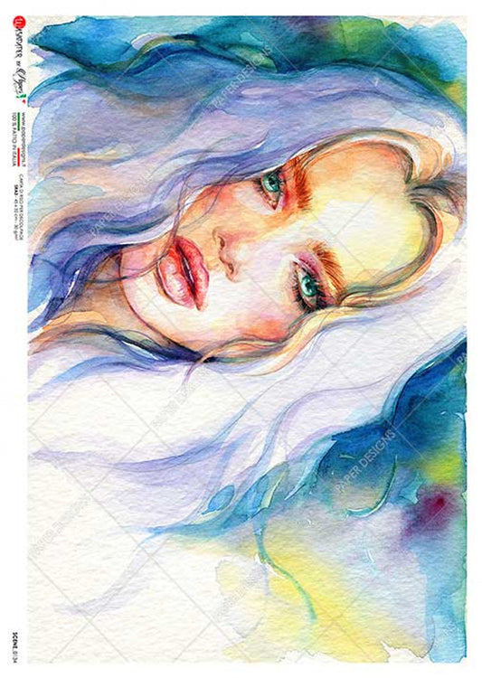 Paper Designs Rice Paper Watercolor Silver Hair Portrait Scene 0134 A4 8.3 X 11.7 inches