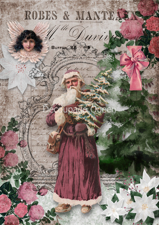 Decoupage Queen, Shabby Santa Rice Paper A3 (11.7 X 16.5 INCHES)