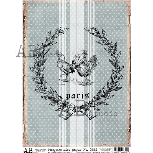 AB Studios Rice Paper Farmhouse Paris Chicken Grain Sack A4 (8.3 X11.7 INCHES )