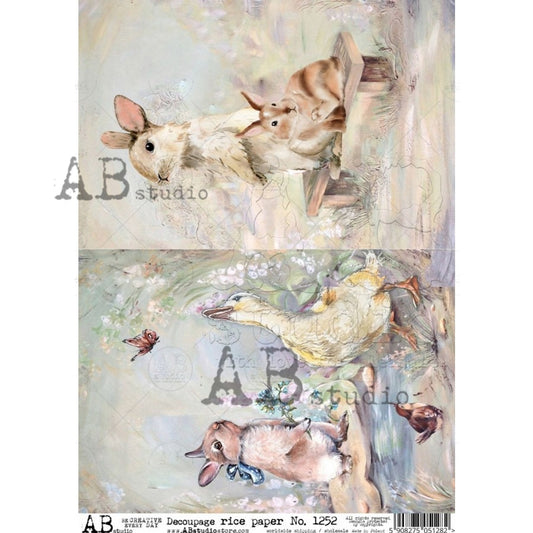 AB Studios Rice Paper 2 Pack Easter Bunnies A4 (8.3 X11.7 INCHES )