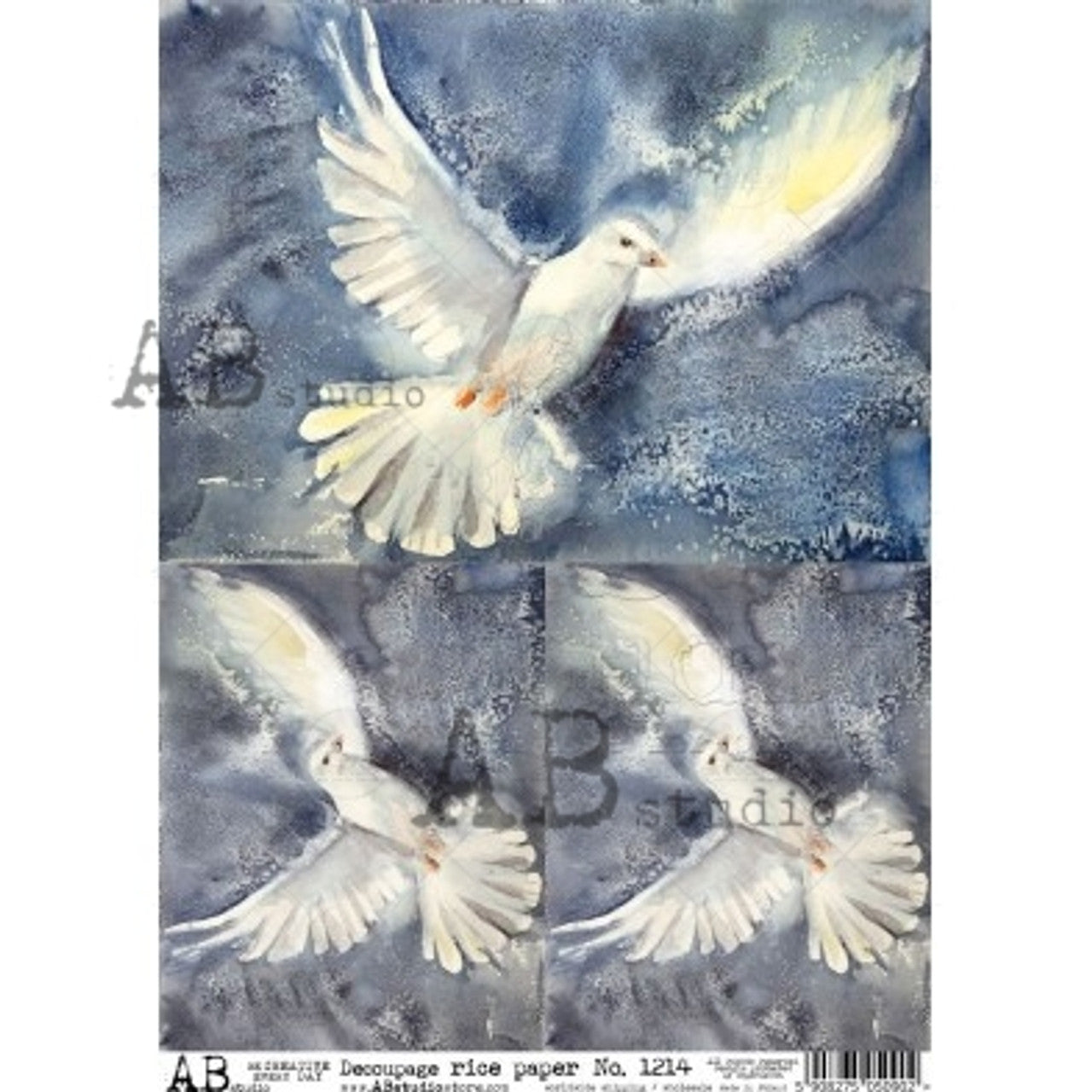AB Studios Rice Paper 3 Watercolor Doves A4 (8.3 X11.7 INCHES )