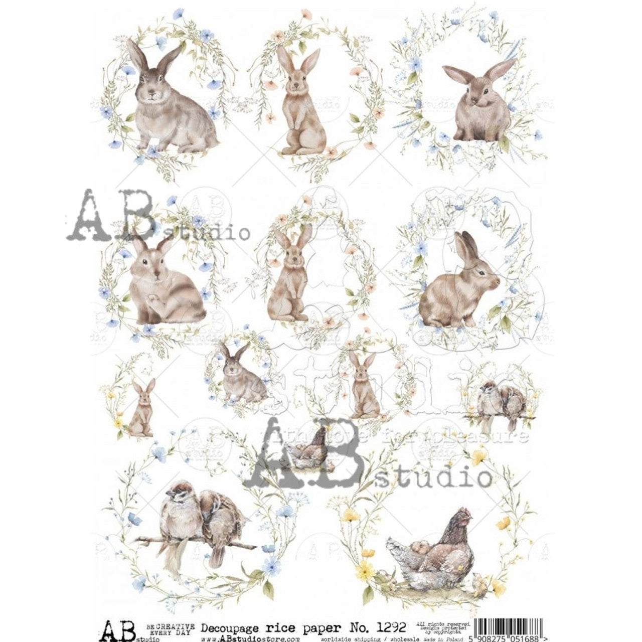 AB Studios Rice Paper Mini  Easter Watercolor Rounds A4 (8.3 X11.7 INCHES )