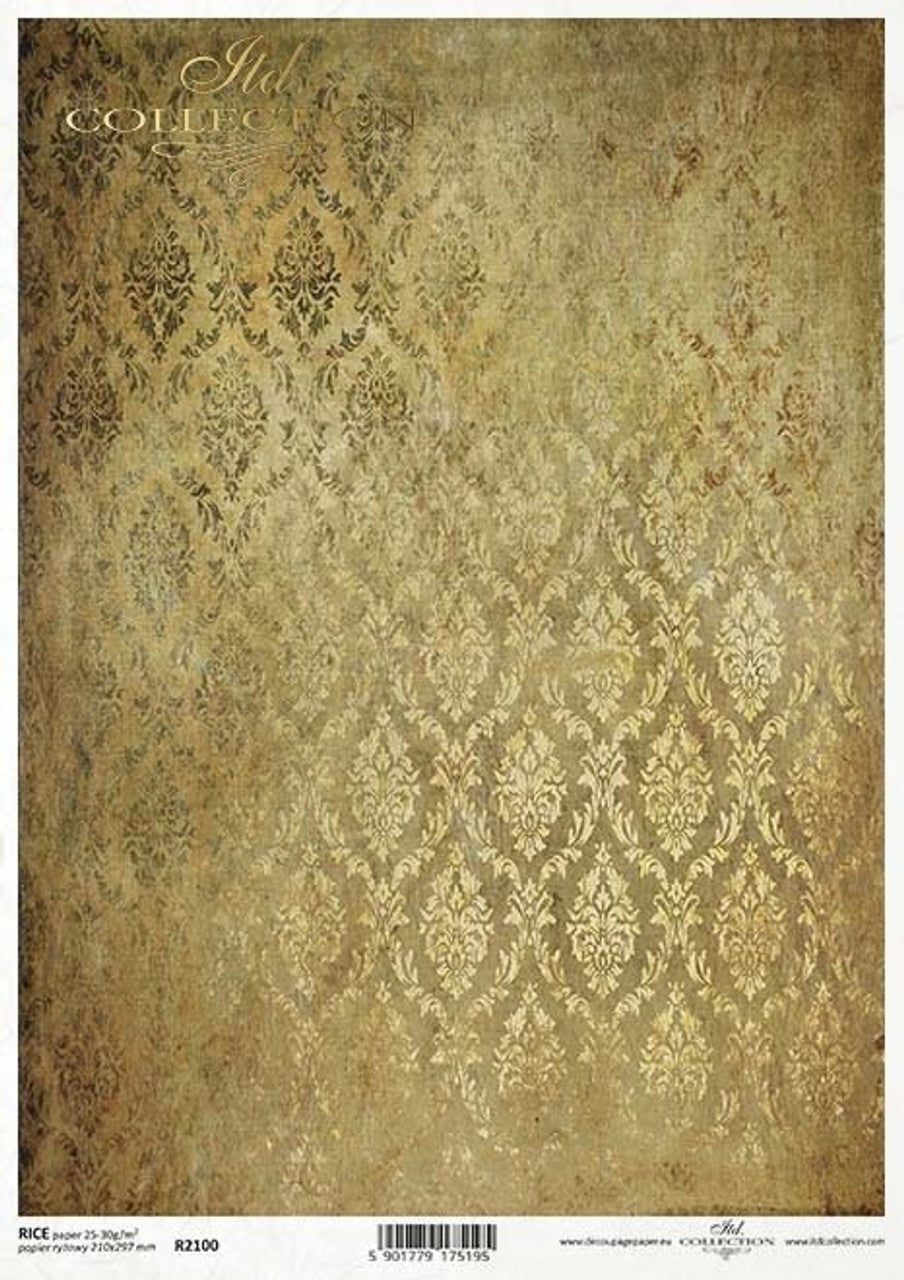 ITD COLLECTION Gold Brocade  RICE PAPER A4 (8.3 X 11.7 INCHES)