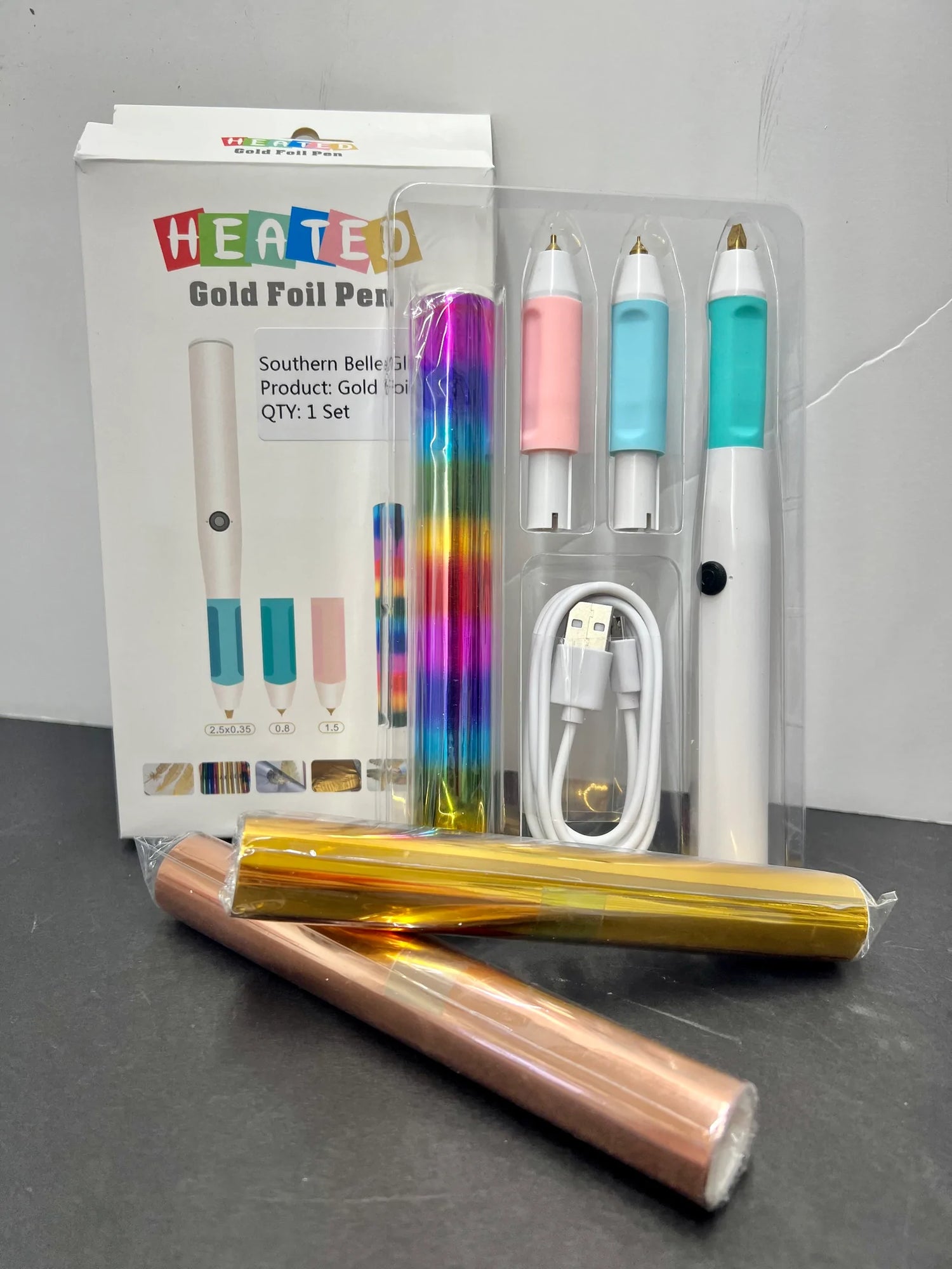 Walmeck Hot Heated Foil Pens Set, USB Heat Foil Pen for Scrapbooking Tool  Kits Gold & Silver Hot Foil Roll for Card Making Craft Scrapbooking Drawing