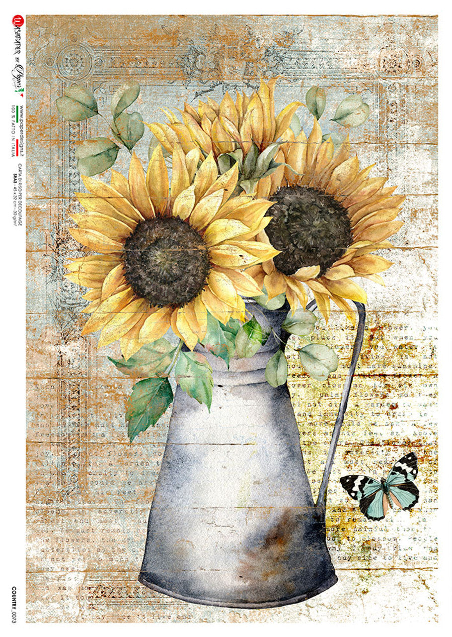 Paper Designs Sunflower in a Vase Country 0073 RICE PAPER A3 (11.7inches X 16.5 inches)
